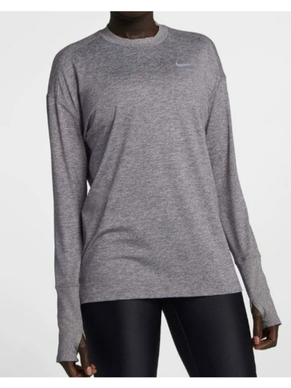 Nike Dri-FIT Gray Long Sleeve Running Shirt Size M Lightweight womens Activewear